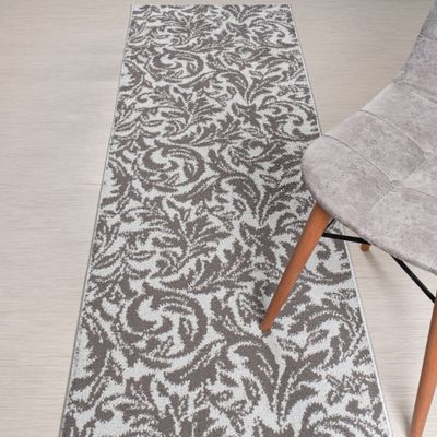 Custom Length, Non Slip Modern Leaves Pattern Carpet Runner Rug Mat for Entry Hallway Kitchen Laundry, 26 inch x 34 feet, Silver
