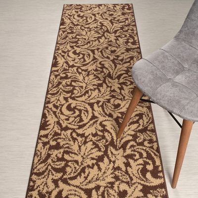 Custom Length, Non Slip Modern Leaves Pattern Carpet Runner Rug Mat for Entry Hallway Kitchen Laundry, 26 inch x 40 feet, Brown