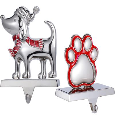 Baseo 2 Pack Stocking Holders for Mantel -Metal Christmas Stocking Holder for Mantle Christmas Stocking Hangers for Mantel Stocking Hooks for Fireplace Stocking Holders Xmas (Paw and Dog)