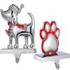Baseo 2 Pack Stocking Holders for Mantel -Metal Christmas Stocking Holder for Mantle Christmas Stocking Hangers for Mantel Stocking Hooks for Fireplace Stocking Holders Xmas (Paw and Dog) view 1