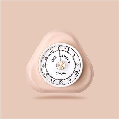 Creative Timer,Kitchen Timer, Triangle Shape Metal Timer,Time Cooking Time 60-Minute Wind Up Dial 360 Rotating CountdownMagnetic Attraction (Color : Red) (Color : Pink)