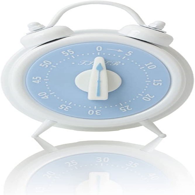 Creative Timer,Kitchen Timer, Alarm Clock Shape Metal Timer,Time Cooking Time 60-Minute Wind Up Dial 360 Rotating Countdown (Color : Green) (Color : White)
