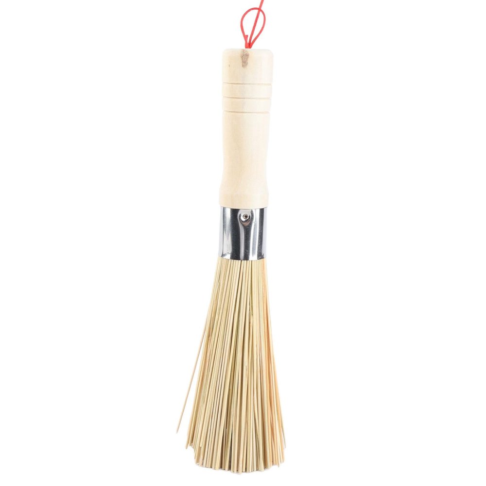 Bamboo Wok Brush, Bamboo Dish Brush Wok Cleaning Brush Pot Cleaning Whisk Dishwashing Kitchen Washing Tools Long Handle for Household Skillet Grill Utensils Cast Iron Sink Vegetable Scrubbing