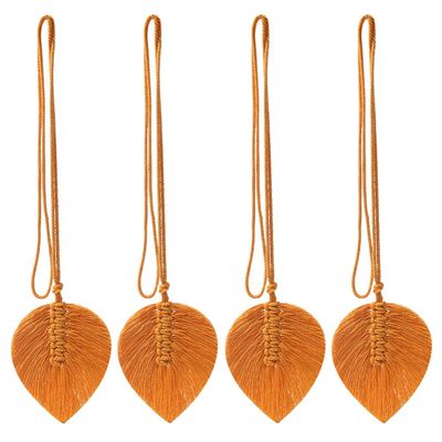 4 Pack Leaf Macrame Curtain Tiebacks Shaped Braided Curtain for Living Room Holdback Window Curtain Home Room Bedroom Decoration,11