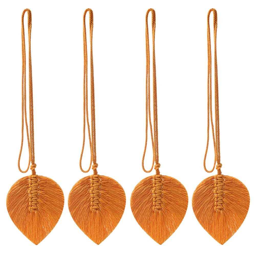 4 Pack Leaf Macrame Curtain Tiebacks Shaped Braided Curtain for Living Room Holdback Window Curtain Home Room Bedroom Decoration,11