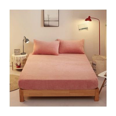 Flannel Plush Bedding Fitted Sheet Solid Velvet Fitted Sheet Warm Cozy Fitted Sheet with 9'' Deep Pocket Twin/Single Small Double Queen/King Super King