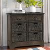 P PURLOVE Storage Cabinet Storage Unit with 2 Wood Drawers and 4 Wicker Baskets Rustic Storage Cabinet for Home Kitchen Entryway Living Room (Light Gray) view 1