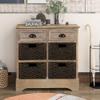 P PURLOVE Storage Cabinet Storage Unit with 2 Wood Drawers and 4 Wicker Baskets Rustic Storage Cabinet for Home Kitchen Entryway Living Room (White Washed) view 3