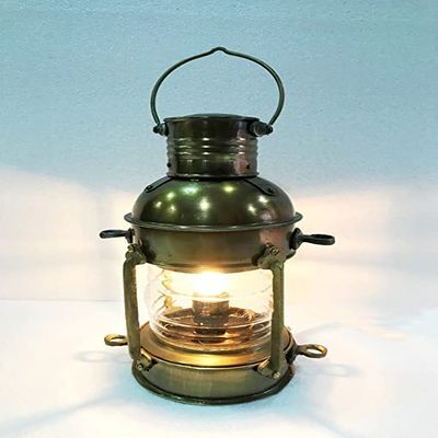 11" Nautical Brass Electric Lamp Hanging Lantern Ship Boat Electric Lamp Brass Electric Lantern Hanging Lamp Outdoor Party Lighting