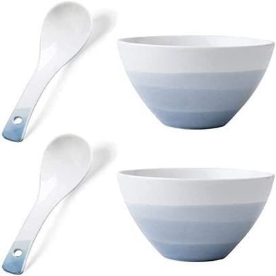 20 oz Simple Style Soup Bowl Set Serving Bowls Includes 2 Scoops Ceramic Stackable Deep Salad Bowls Heat and Cold Resistant