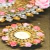 Decorated Flower and Crystal Pearl Golden Karvachauth Pooja Thali Set with Stone Studded Diya/Deepak Chalni and Glass Gift by Indian Collectible view 2