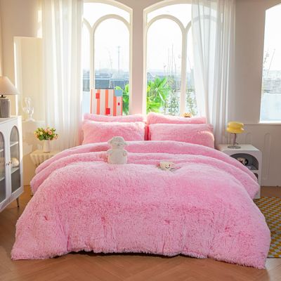 chovy Faux Fur Plush Light Pink Comforter Sets King - Ultra Soft Shaggy Flannel Velvet Fluffy Fuzzy 3PC Bedding Set Comforter x 1 Pillowcases x 2