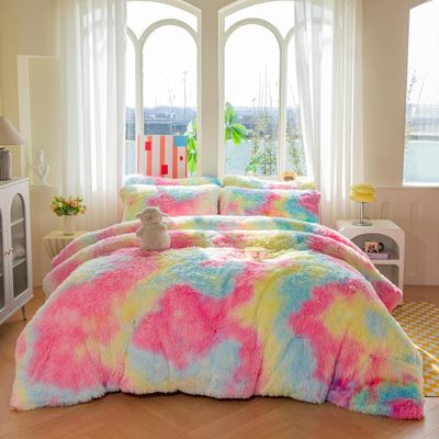 chovy Faux Fur Plush Tie-Dyed Pink Comforter Sets King - Ultra Soft Shaggy Flannel Velvet Fluffy Fuzzy 3PC Bedding Set Comforter x 1 Pillowcases x 2