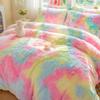 chovy Faux Fur Plush Tie-Dyed Pink Comforter Sets King - Ultra Soft Shaggy Flannel Velvet Fluffy Fuzzy 3PC Bedding Set Comforter x 1 Pillowcases x 2 view 4