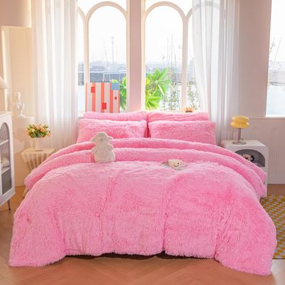 chovy Faux Fur Plush Pink Comforter Sets King - Ultra Soft Shaggy Flannel Velvet Fluffy Fuzzy 3PC Bedding Set Comforter x 1 Pillowcases x 2