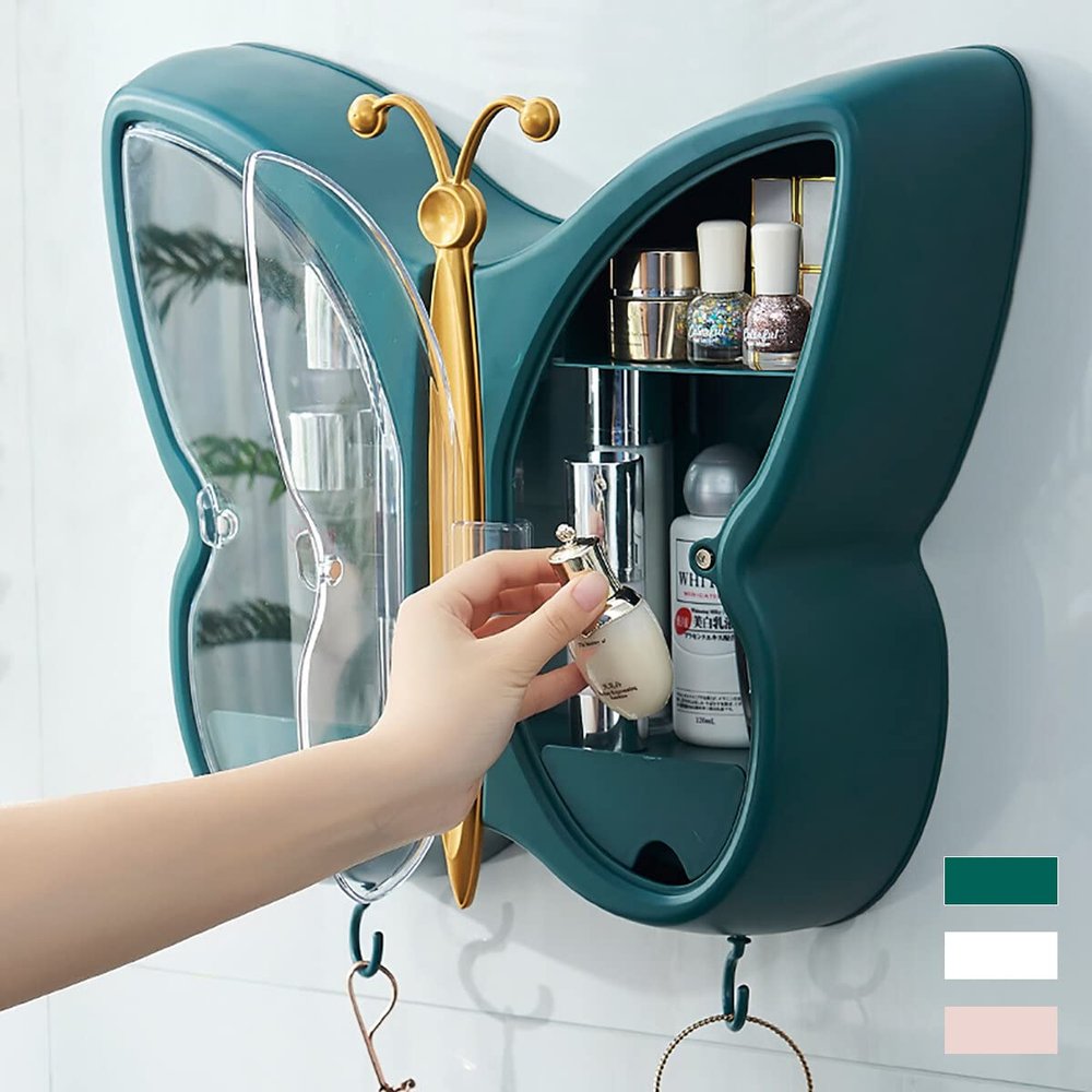 Acofuns Waterproof Butterfly Shape Punch-Free Cosmetic Storage Box for Bathroom Kitchen Storage Organisation Tool