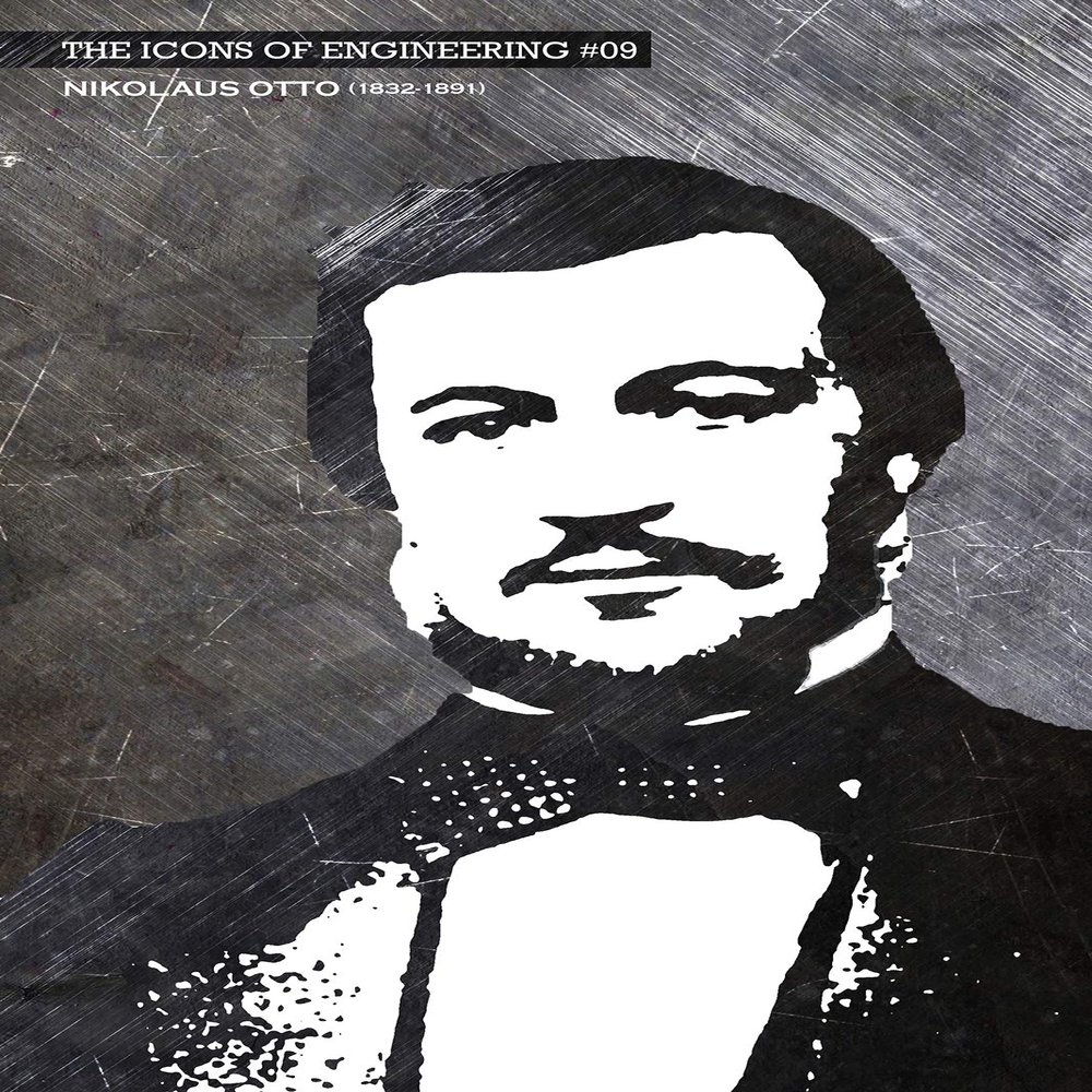 Textured Paper - Nikolaus Otto Art Print - The Icons of Engineering Series - #9 of 15 - for Engineers/Students Poster Geek History - Size: 18 x 12 Inches