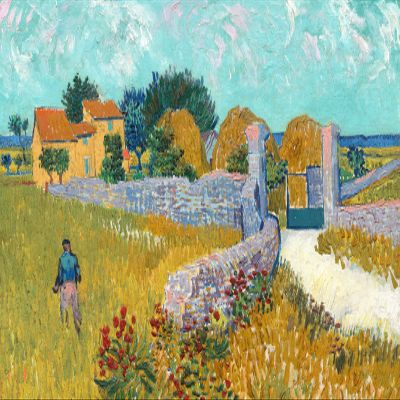 Textured Paper - Vincent Van Gogh - Farmouse in Provence (1888) Photo Poster Art Print Painting - Size: 18 x 12 Inches