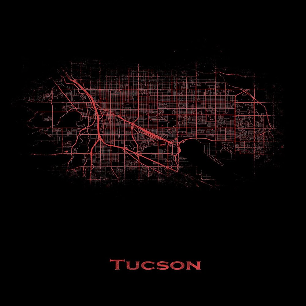 Textured Paper - Tucson, Arizona, USA Original Map Design Red Splatter - Art Print Poster Photo Gift - Size: 18 x 12 Inches