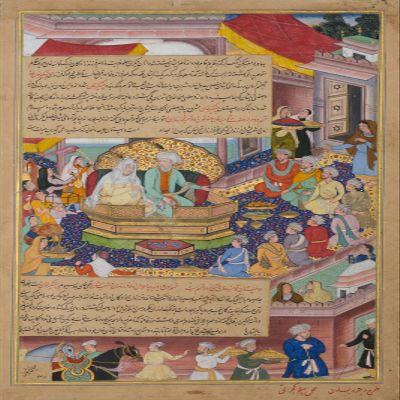 Textured Paper - Basawan - Tumanba Khan, His Wife and his Nine Sons/Folio from a Chingiznama Book of Genghis Khan (1596) Photo Poster Painting Art Print - Size: 18 x 12 Inches