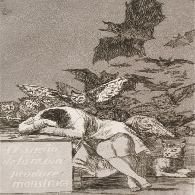 Textured Paper - Francisco Goya - The Sleep of Reason Produces Monsters/Plate No. 43 (1799) Photo Poster Painting Art Print - Size: 18 x 12 Inches