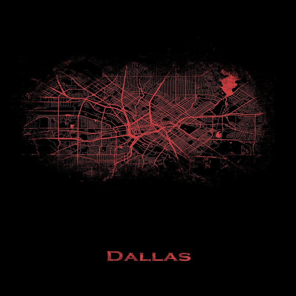 Textured Paper - Dallas, Texas, USA Original Map Design Red Splatter - Art Print Poster Photo Gift - Size: 18 x 12 Inches