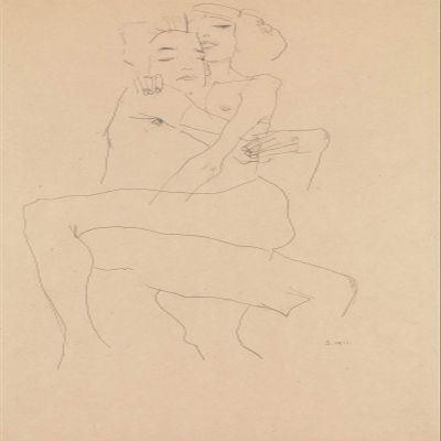 Textured Paper - Egon Schiele - Couple Embracing (1911) - Painting Photo Poster Print Art Gift Home Wall Decor - Size: 18 x 12 Inches