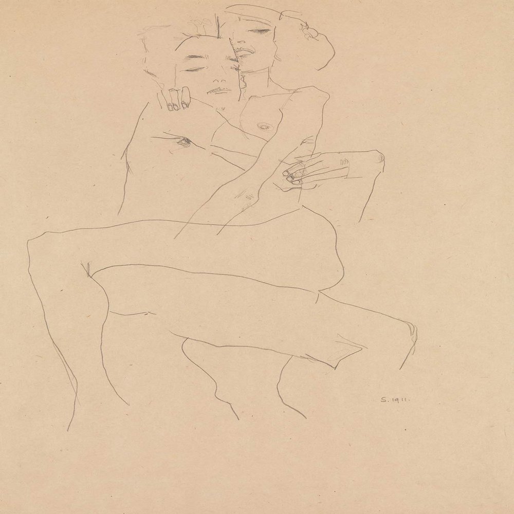 Textured Paper - Egon Schiele - Couple Embracing (1911) - Painting Photo Poster Print Art Gift Home Wall Decor - Size: 18 x 12 Inches