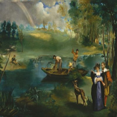 Textured Paper - Edouard Manet - Fishing (1863) Photo Poster Painting Art Print - Size: 18 x 12 Inches