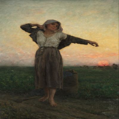 Textured Paper - Jules Breton - The Tired Gleaner (1880) Photo Poster Painting Art Print - Size: 18 x 12 Inches