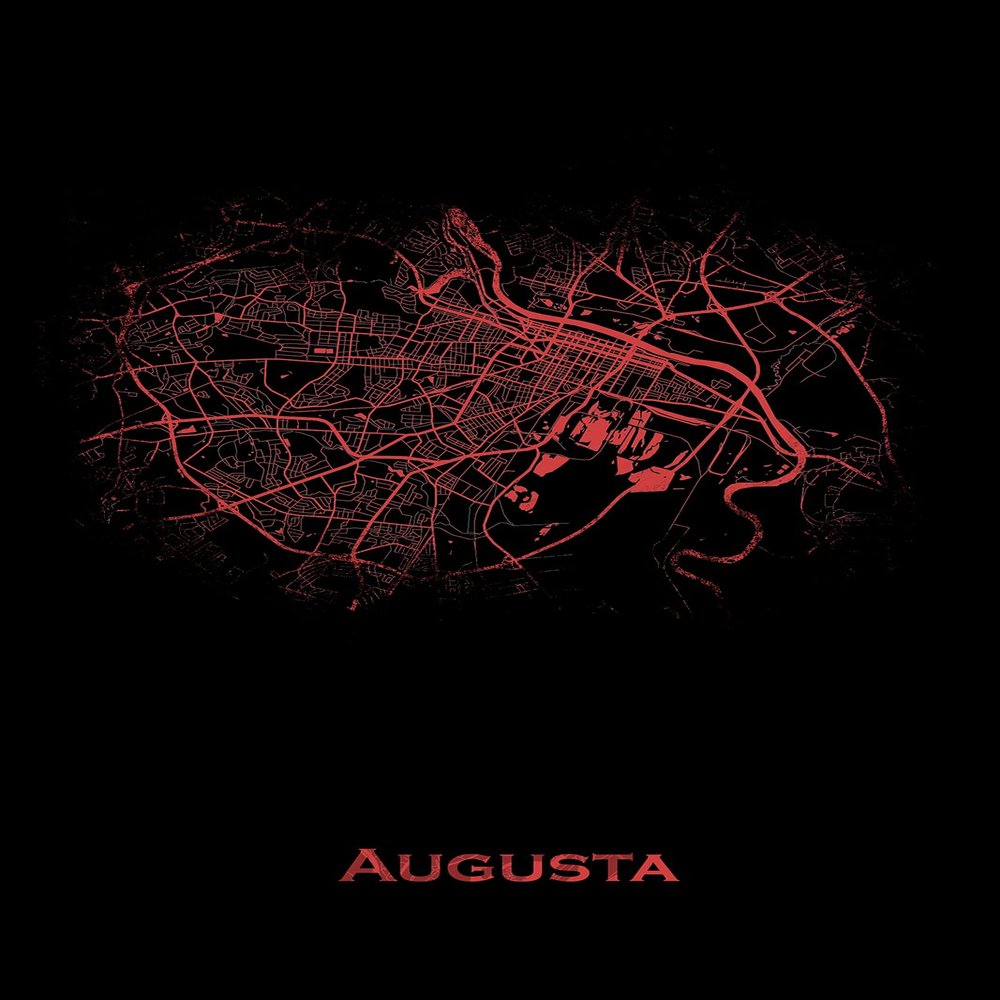 Textured Paper - Augusta, Georgia, USA Original Map Design Red Splatter - Art Print Poster Photo Gift - Size: 18 x 12 Inches