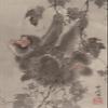 Textured Paper - Kawanabe Kyosai - Monkey Hanging from Grapevines (1887) Ukiyo-e Japanese Poster Painting Art Print - Size: 18 x 12 Inches view 1