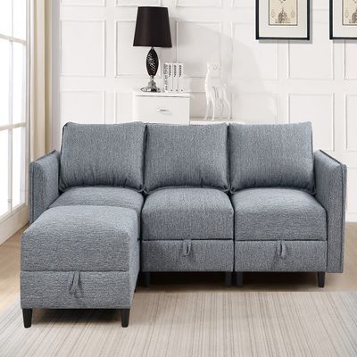 Convertible Sectional Sofa Couch,Modular L Shaped Couch with Reversible Chaise Storage Seat and Ottomans, Grey Fabric, Perfect for Small Space