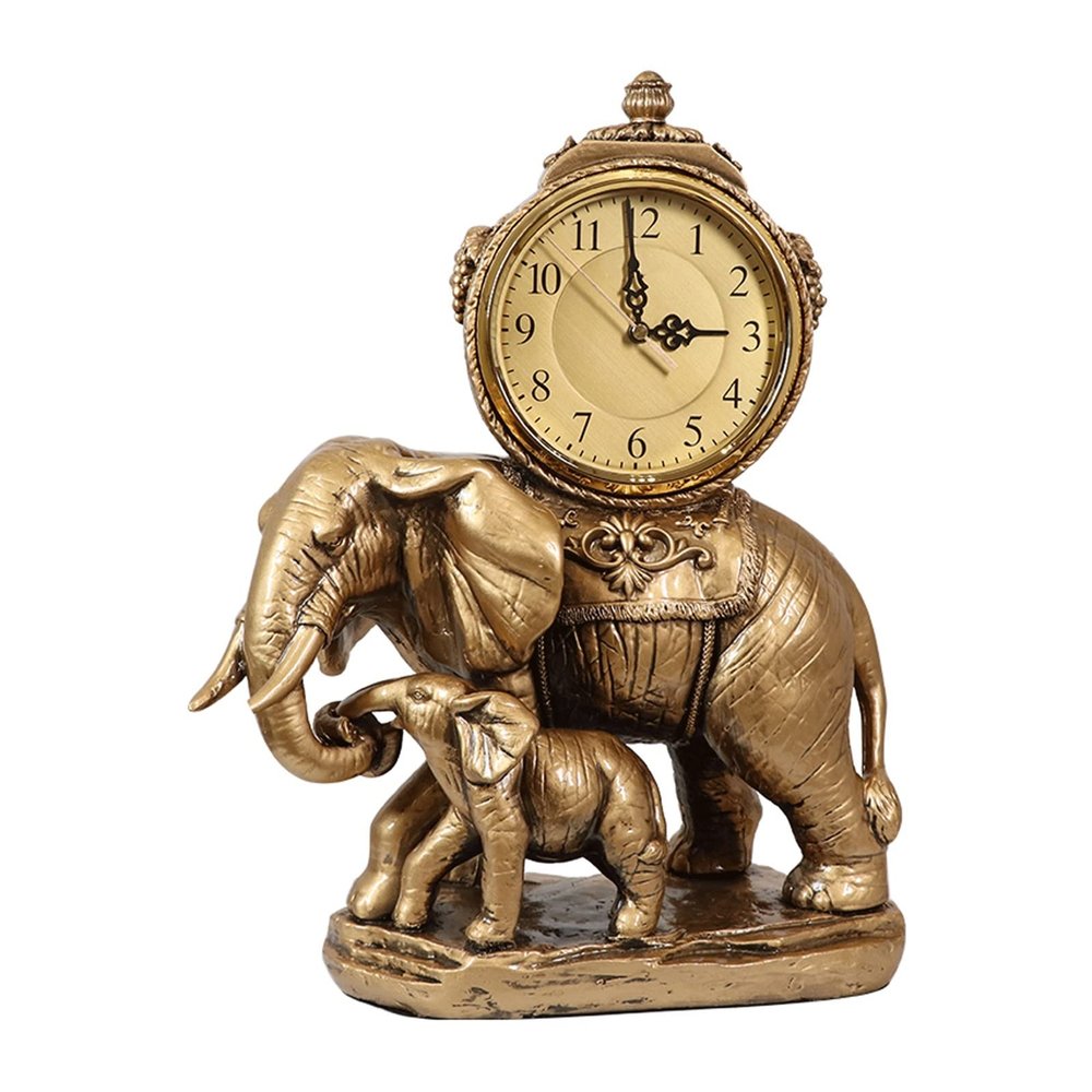 TOMYEUS Table Clock Pendulum Clock Desktop Desktop Elephant Clock Clock Ornaments Home Living Room Retro Wood Old-Fashioned Clock Desk Clock (Color : D)