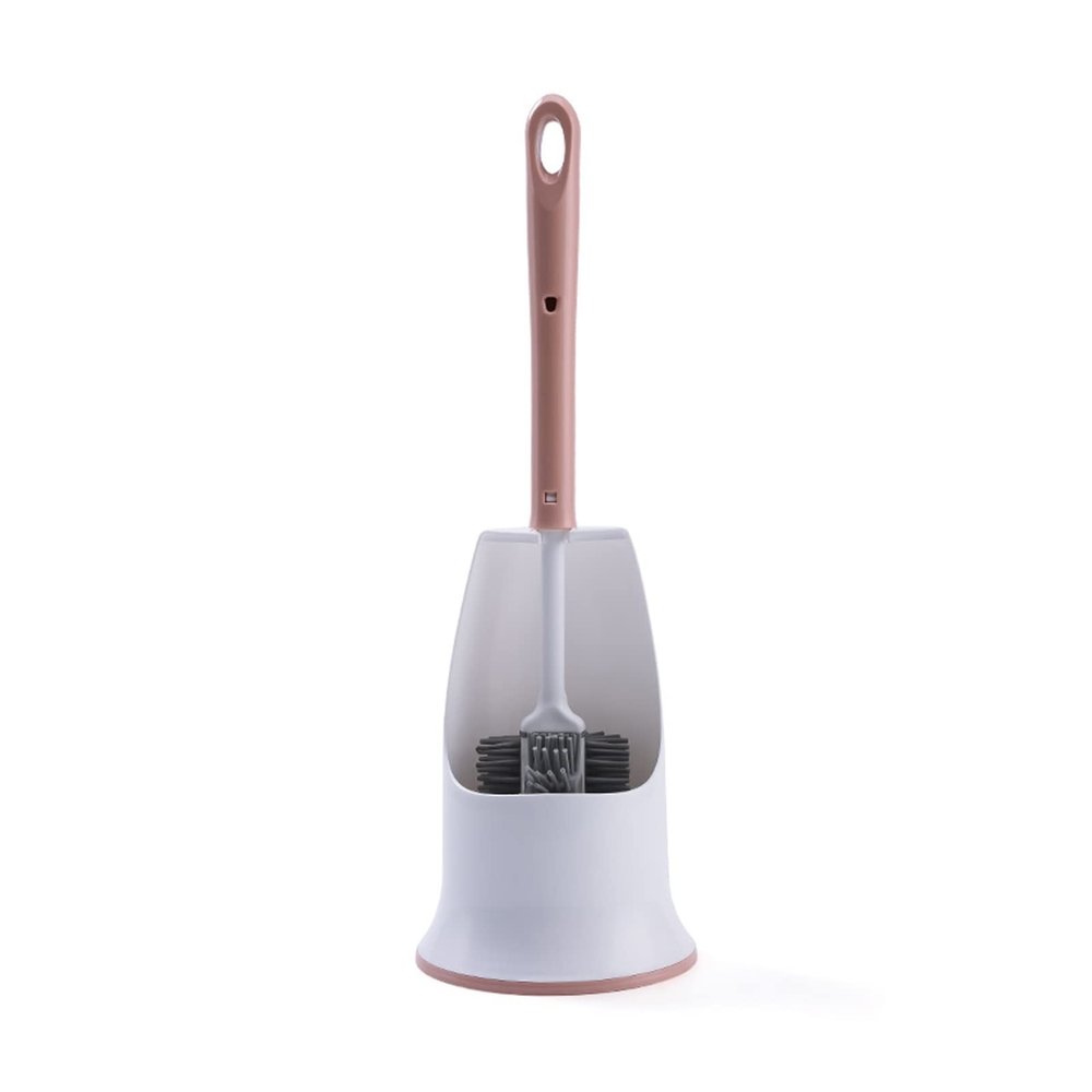 TOMYEUS Toilet Brush Toilet Brush Toilet Cleaning Set Home Toilet Long Handle Silicone Brush with Base Deep Cleaning Brush (Color : Pink)
