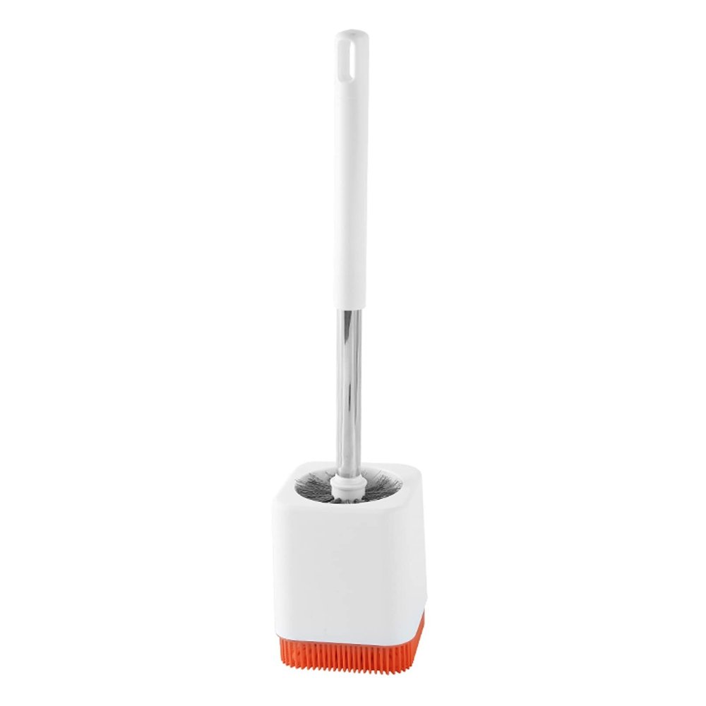 TOMYEUS Toilet Brush Toilet Brush No Dead Angle Home Wash Toilet Set Wall-Mounted Free Punch with Base Soft Brush Plastic Brush Deep Cleaning Brush (Color : Orange)