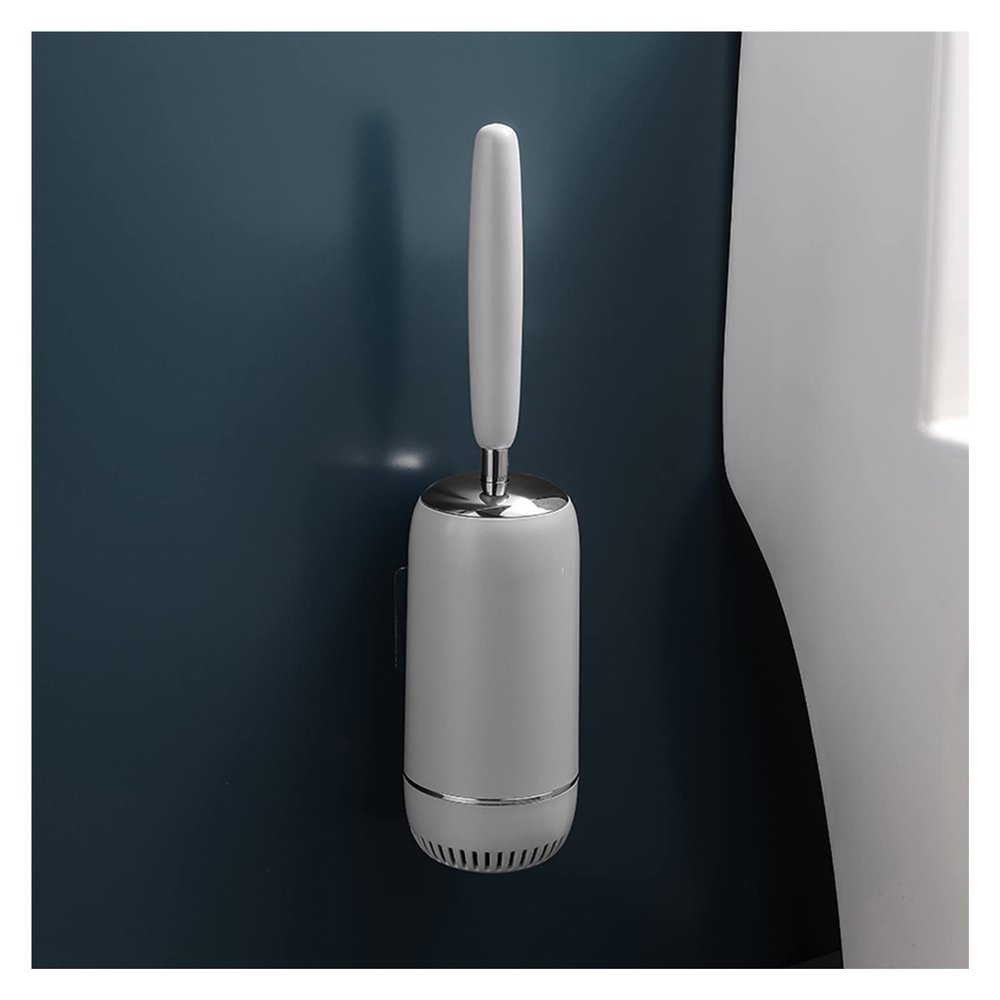 TOMYEUS Toilet Brush Toilet Brush No Dead Angle Home Wall-Mounted Toilet Toilet Cleaning Long Handle Silicone Toilet Brush Deep Cleaning Brush (Color : Gris, Size : Silver)