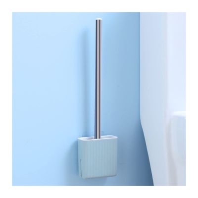 TOMYEUS Toilet Brush Toilet Brush Household Punch-Free Toilet Toilet Brush Wall Hanging Long Handle Toilet Cleaning Silicone Set Deep Cleaning Brush (Color : Wall Mount Blue A)