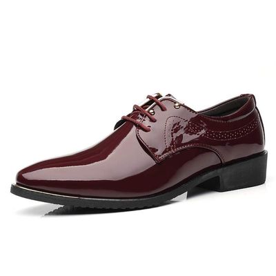 HOOENG Oxford Dress Shoes for Men Lace Up Snip Toe Patent Leather Derby Shoes Vegan Leather Slip Resistant Rubber Sole Non Slip Anti-Slip Party (Color : Wine red, Size : 8.5)