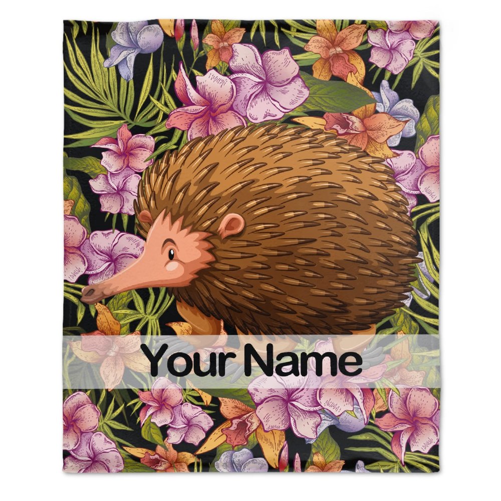 Anuruddha Personalized Super Big 120x90 Inches Blanket with Name, Hedgehog Custom Name Flannel Blankets Fluffy Cozy for More Than 5 People, Cute Hedgehog Pattern Kids Blanket for Newborn Gifts