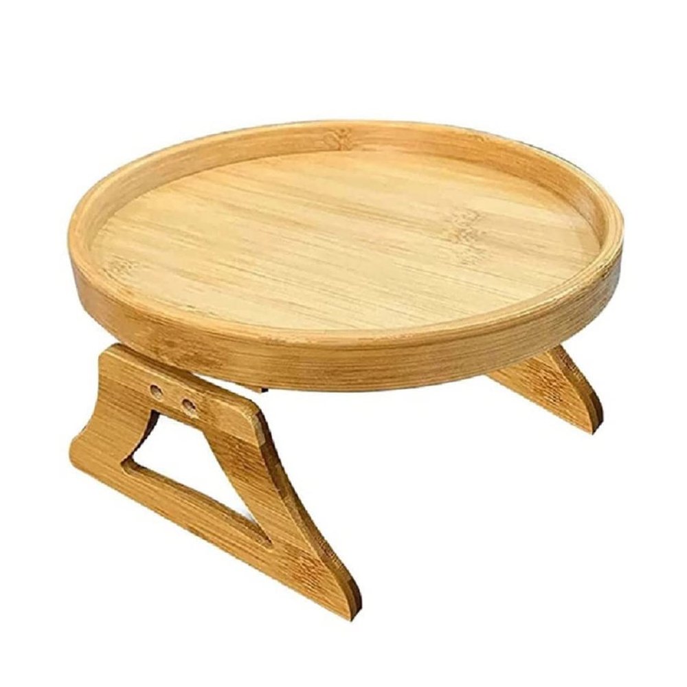 Arm Table Tray Folding Stand Sofa Rack Holder Made from Wooden Sturdy for Organizer Plate Fruit Glasses Bottles Remote Laptop Bed Home Picnic Beach Outdoor Party Decor on Size About 9.84 inch.
