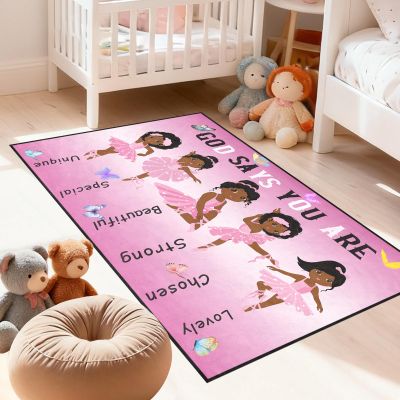 African Black Girl Rugs for Bedroom God Says You are Pink Girls Floor Rug for Living Room Ballerina Princess Carpets for Entrance Religious Room Decor Gift, 35" x 23" (2 x 3 Feet)