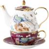 CFLNYC Porcelain Teapot and Teacup for One Set, Teapot with Cup and Saucer Set, Suitable for Milk, Tea, and Coffee Server (Color : Purple) view 1
