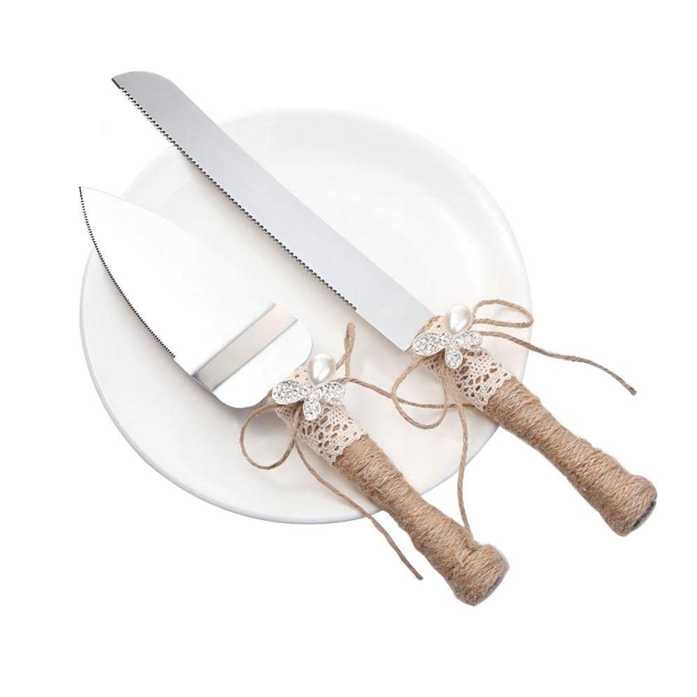 Country Style Wedding Cake Knife Shovel Server Set Silverware Stainless Wedding Party Thanksgiving Christmas (B)