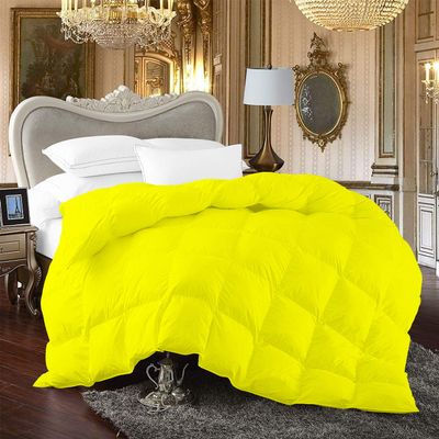 Luxury - Hotel Quality- 800 Thread Count 100% Organic Cotton 500 GSM Fiber Fill 1pc Comforter Box Stitched Down Alternative Oversized King 132" x 120" Inches, Comforter, Yellow Solid