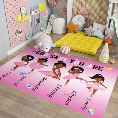 African Black Girl Area Rugs for Bedroom God Says You are Pink Girls Floor Rug for Living Room Ballerina Princess Carpets for Entrance Religious Room Decor Gift, 59" x 39" (3.3 x 5 Feet)