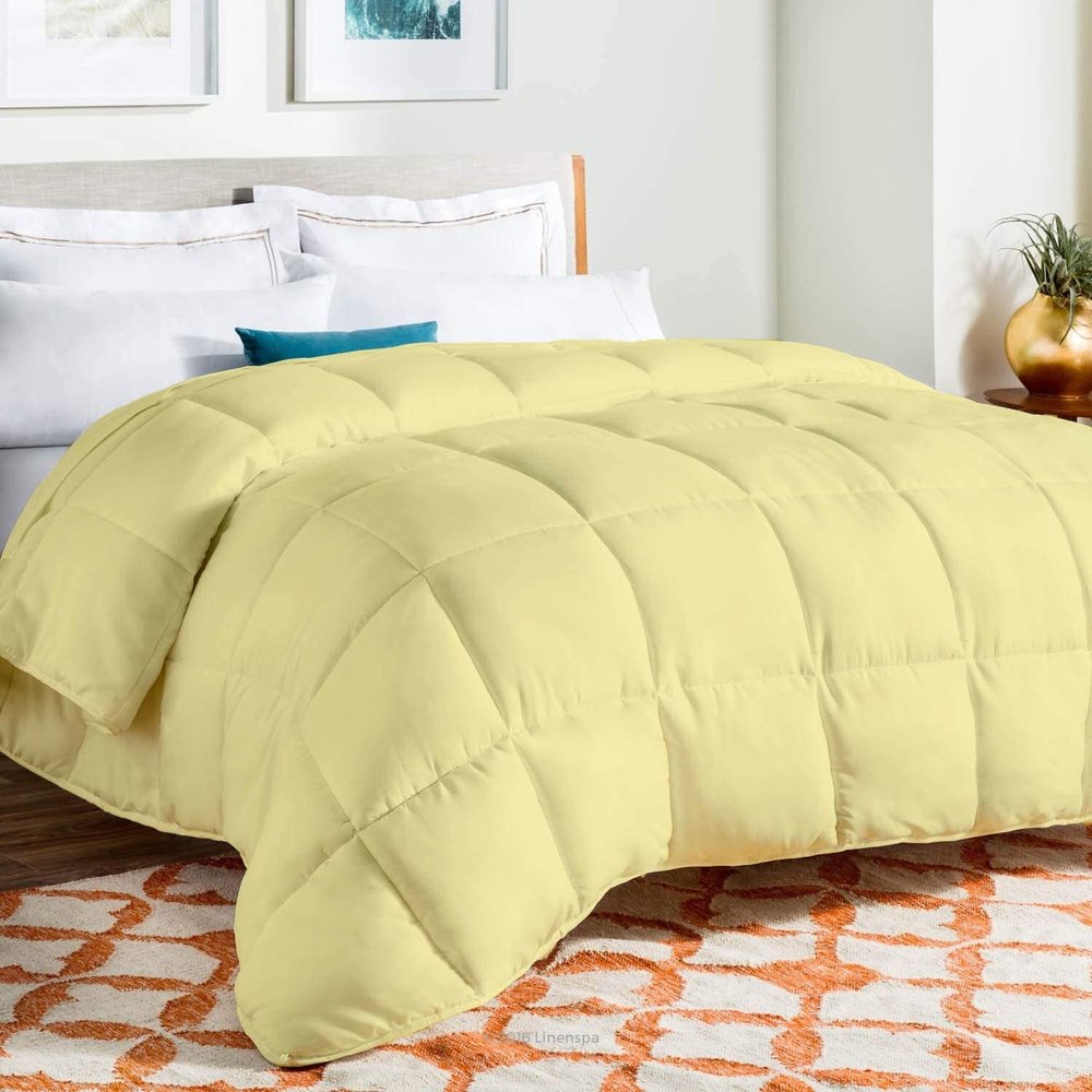 Luxury - Hotel Quality- 800 Thread Count 100% Organic Cotton 500 GSM Fiber Fill 1pc Comforter Box Stitched Down Alternative Alaskan King 136" x 120" Inches, Comforter, Ivory Solid
