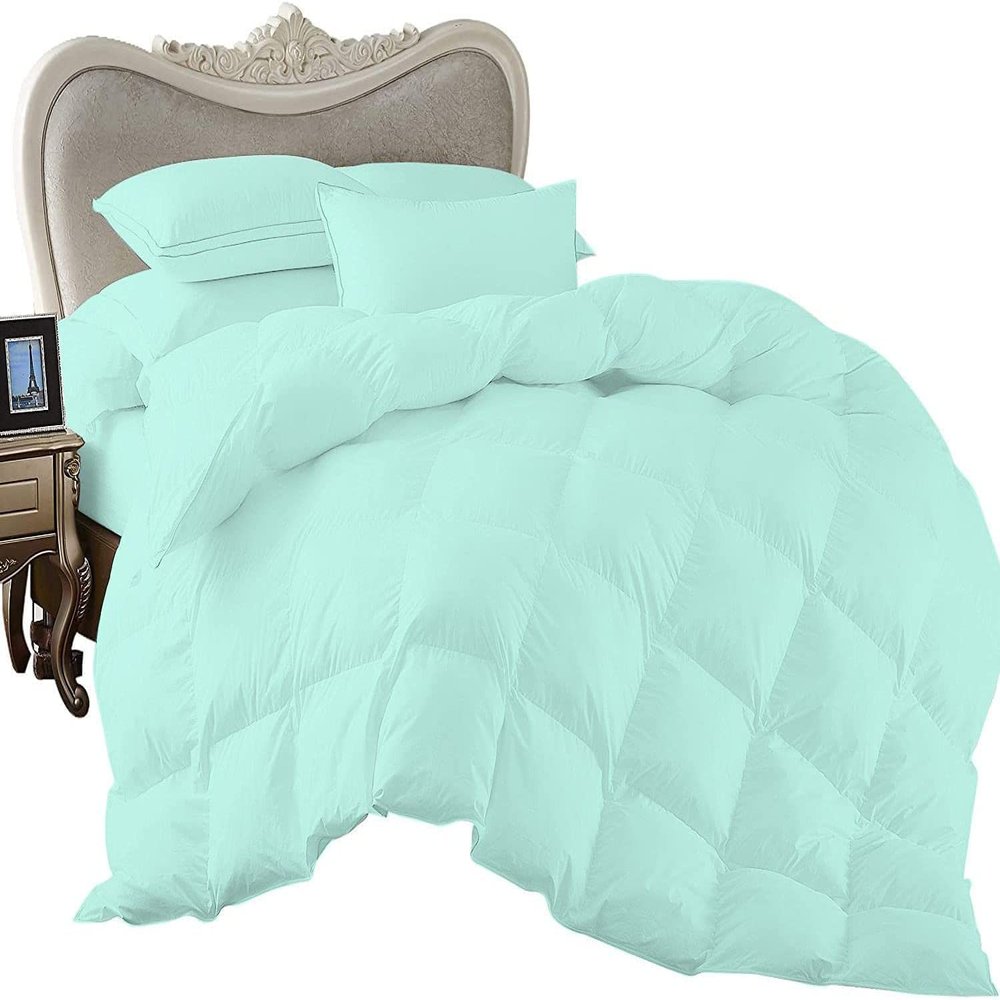 Luxury - Hotel Quality- 800 Thread Count 100% Organic Cotton 500 GSM Fiber Fill 1pc Comforter Box Stitched Down Alternative Super King Plus 120x120 Inches, Comforter, Aqua Solid