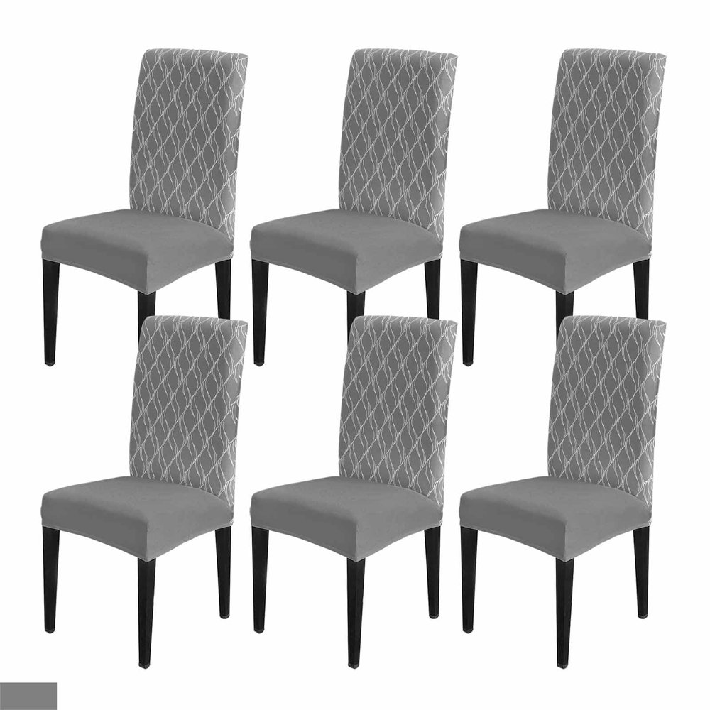 Abstract Retro Geometric Morocco Grey Summer Wave Texture Dining Chair Cover Set of 6,Stretch Chair Protectors Slipcover,Spandex Kitchen Chair Seat Back Cushion Slip Cover for Dining Room,Party
