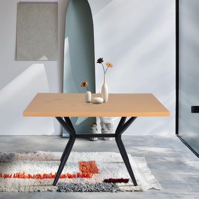 48" Rectangular Dining Table, Modern Wood Kitchen & Coffee Table with Cross Metal Legs, Nordic Oak Design for Cafe, Restaurant, Wine Bar, Home Office, Conference Room, Seats 4-6
